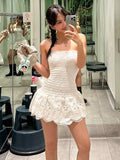 Fongt Romantic Sexy Lace Shoulder Corset Dress Niche Design Thin Cash Short Cake Skirt