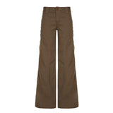 Fongt Two Buckle Low-Waist Pocket Micro-Rare Jeans Workwinds Set Legs Long Drag Leisure Pants