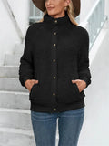 Women‘s Jacket Winter White Teddy Bear Coat with Botton Solid Warm Turtleneck Outweater Plush Faux Lamb Coats Female 2023-Outfit