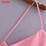 Women Solid Pink Mini Dress Strap Sleeveless 2021 Korean Fashion Lady Short Dresses Vestido
