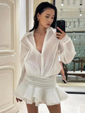 Shirt Lose Long Sleeve Frill Micro Mini Dress-Outfit
