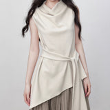 Fongt Texture Sleeveless Top Summer New T-Shirt With Waist Design Temperament White T-Shirt Women + Striped Pants