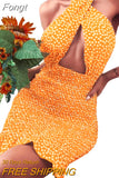 Women Close-fitting Backless Dress Sexy Floral Printed Pattern Halter Neck Hollow Out Short Dresses Summer 2023 Club