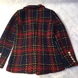 QUALITY New Stylish 2023 Designer Blazer Women's Double Breasted Lion Metal Buttons Plaid Tweed Wool Blazer Outer
