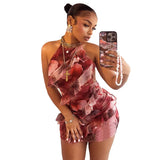 Fongt Women's Summer New Color Print Sleeveless Hanging Neck Tie Rope Big Bare Back Sexy