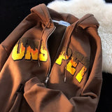 Letter Embroidery Hoodies High Street Retro Flame