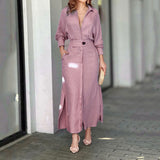 Fongt 2024 New Temperament Female Commuter Belt Solid Color Waist Long Sleeve Irregular Shirt Dress