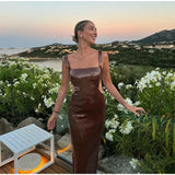 Brown Sequin Strap Sleeveless Maxi Dress-Outfit