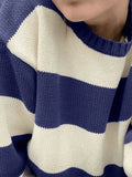 Striped Crew Neck Knit Sweater-Outfit