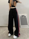 Contrast Side Stripe Baggy Sweatpants-Outfit