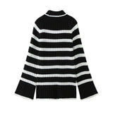Black-And-White Striped High-Necked Pullover In Autumn-Outfit