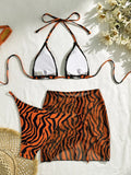 2024 New Sexy Tiger Head Striped Three-Piece Swimsuit Swimsuit Bikini