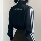 Side Stripe Zip Up Cropped Jacket-Outfit