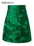 TWOTWINSTYLE Solid Slim Skirt For Women High Waist Patchwork Appliques Floral Mini Skirts Female Summer Clothes Fashion New