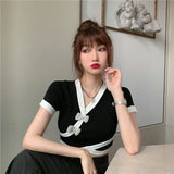 Hong Kong Taste Slimy Umbilly Short Top Woman 2025 Summer New Design Sense Niche Short-Sleeved