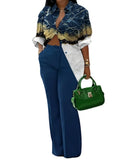 Fongt Women's Autumn And Winter 2024 New Long-Sleeved Shirt Printed Trousers Two
