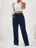Fongt Women's Casual Fashion Pants Draw Rope Vertical Striped Straight Sweatpants Women