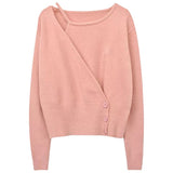 Autumn New Chi Design Feels Irregular And Fake Two Three-Button Waist Knitted Sweaters-Outfit