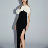 2025 New Color Three-Dimensional Folding Fan Splicing Design High Open Fork Sexy Thoracic Dress