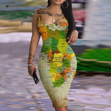 Oil Painting Pattern Women's Loose Digital Print Sleeveless Round Collar Slim Skirt EA21678 Series-Outfit