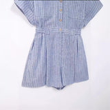New Blended Striped Waist Short Jumpsuit 3195849-Outfit