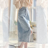 Fongt Ripe Wind Can Be Salt Can Be Sweet Delicate Small Fragrant Wind Feeling V-Neck Shirt Denim Skirt Children God Fan Suit-Outfit