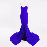 Slit Bare Shoulder Red Night Gown Party