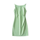 Spring New Style Spice Girl Style Shoulder Pleated Solid Color Dress Sexy Suspender Hip Skirt Woman-Outfit