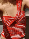 Knitted Stripe One Shoulder Tank Top-Outfit