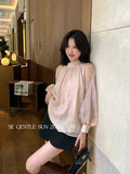 Fongt Xixi 2025 Autumn White Standard Korean Version Of The Lace With Chiffon Long-Sleeved Shirt Women's Top 89490
