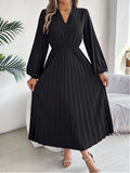Fongt Shooting 2025 Autumn And Winter Elegant Triple V-Neck Long Sleeves To Close The Waist 100-Folded Long Skirt Women's Clothing