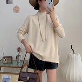 Winter New Semi-High Collar Lazy Wind Sweater Women's Pullover Korean Version Casual Loose Knitted Bottomed Sweater With Long Sleeves-Outfit