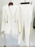 QUALITY Newest 2023 Designer Fashion Jacket Sets Women's One Button Zippers Split Blazer Pants
