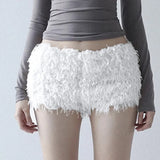 Fongt Autumn And Winter Snow White Plush Warm Low-Rise Leisure Home Pants Christmas Age Reduction Personality Tight Shorts