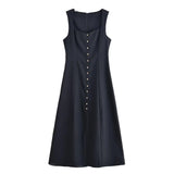 Fongt Spring Summer New Women's Fashion Elegant Square Neckless Dress