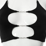Chains Halter Sleeveless Short Camisole Solid Hollow Out Crop Top 2021 Summer Women Fashion Streetwear Y2K Casual