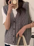 Style Sweater Vests Jackets Women Casual V-neck Knit Chaleco Coats Single Breasted Knitwear Colete New Sleeveless