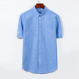 Oxford Short Sleeve Shirt Men White Slim Fit Chest One Pocket Solid Work Plain Tops Big