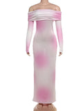 Pink Rhinestone Off-shoulder Maxi Dress-Outfit