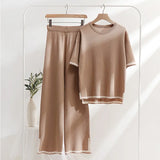 Fongt Simple Splicing Loose Short-Sleeved Sweater Top High Waist Thin Leg Pants Two Sets