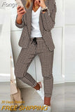 Women Office Jacket Top And Pants Print Suit Casual Office Female Pants Two Piece Set Elegant Slim Fit Long Pants Matching