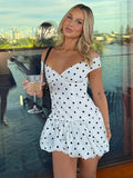 Fongt 2025 New Sexy Shoulder-Wave Print Mini Dress Skirt