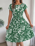 Shooting 2025 Spring And Summer Elegant Flowers Short Sleeves Big Folding Dress Women's
