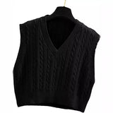 Fongt Sweaters Women's Knitted Vest Jumper V-Neck Vest Sweater Sleeveless Top