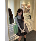 Fongt Bow Flower Bud Vest Dress Half-High Collar Wood-Eared Bottoming Shirt Women Fashion Set