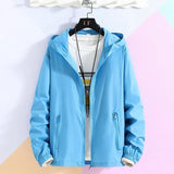 Blue Jacket Hat Quick-drying Sunscreen Outerwear Solid Summer Thin Hooded Windbreaker Jacket Casual jaqueta