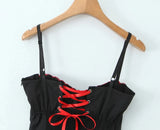 Embroidery Floral Corset Sling Strap Layered Hem Mini Dress-Outfit