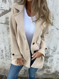 Fongt Autumn And Winter New Women's Wool Coat Casual Loose Collar Fake Pocket Open Shirt