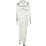 Knit Off-Shoulder Pleated Wrap Maxi Dress-Outfit