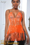 Women New Solid Tassel Sexy Two Piece Set Rhinestone V Neck Sleeveless Halter Backless Top Camis Hollow Out Party Mini